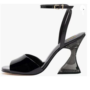 YDN Black Transparent Heeled Sandals Open Toe High Heel Buckled Strap Party Shoe
